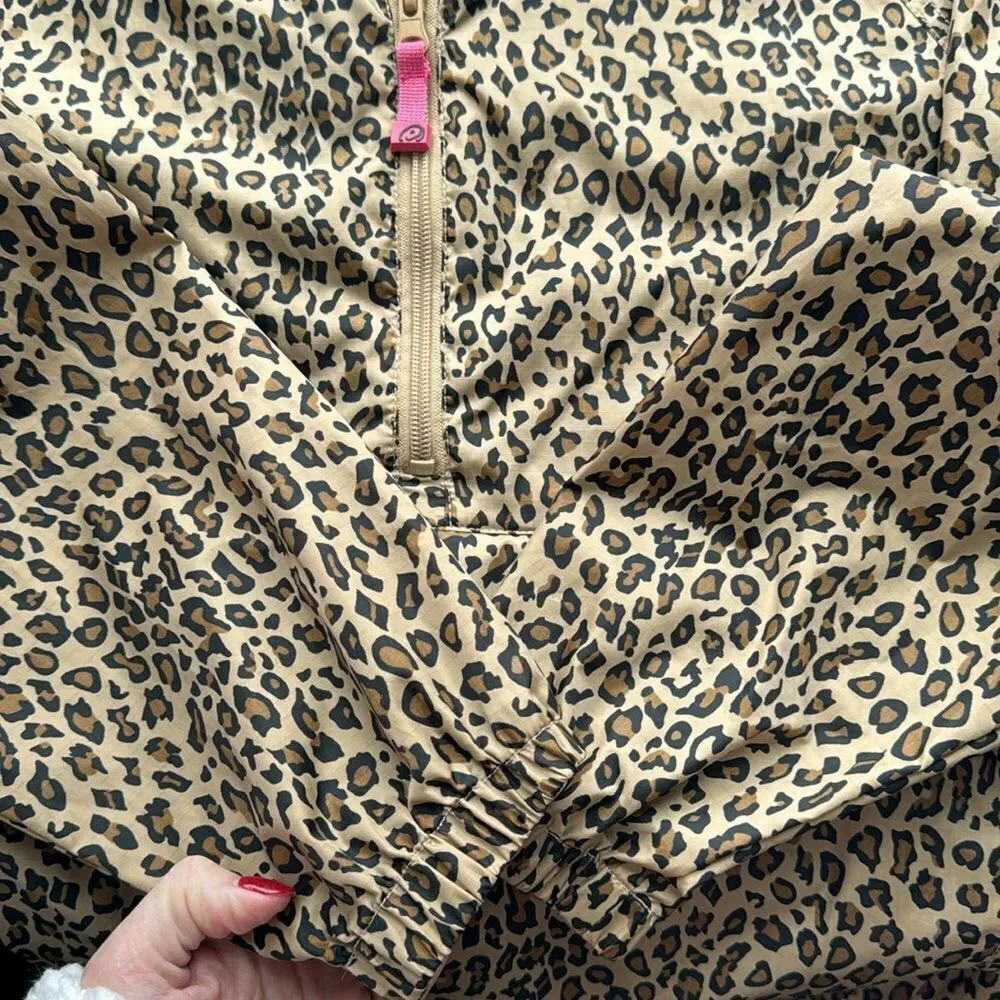 Children’s Place Rain Jacket Windbreaker Girl XL Animal Print Hooded Quarter Zip